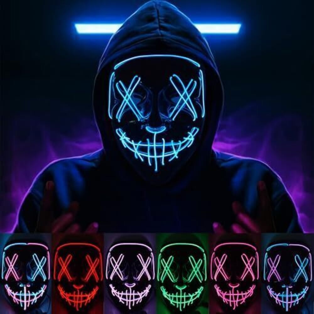 6160 Halloween Mask, LED Light up Masks, Halloween The Purge Masks with 3